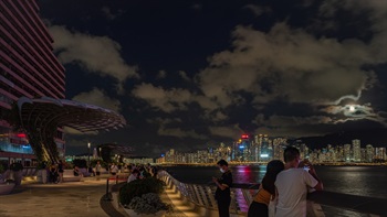 海傍栏杆的灯光经悉心设计，即使晚上亦能清晰地看到它流畅的波浪形线条。